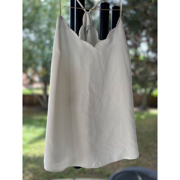 J Crew Womens 4 Scallop Crepe Cami Lined Tank Top Ivory White Adjustable Straps - Picture 2 of 12